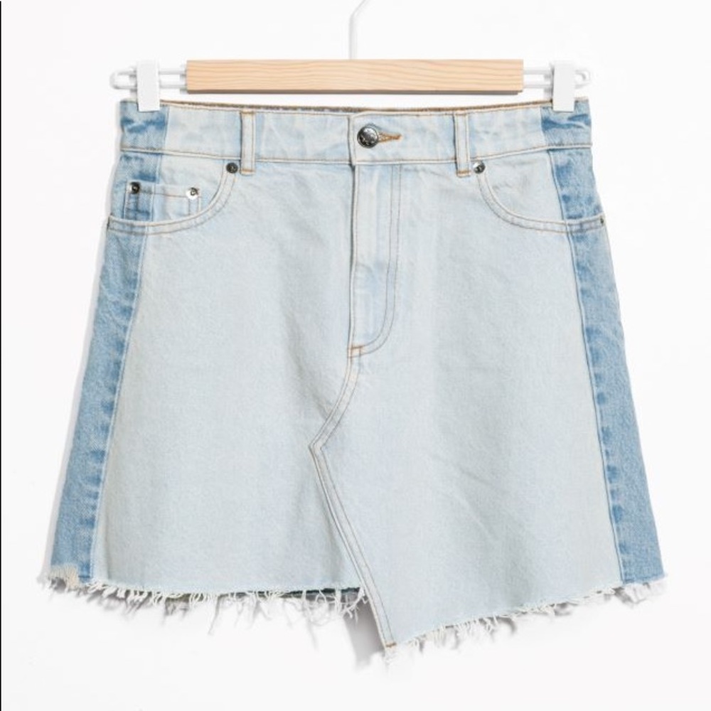 Two Tone Raw hem Denim Mini Skirt